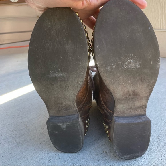 Steve Madden Distressed Brown Leather Mid-Calf Boots Gold Studs 8.5 - Picture 10 of 12